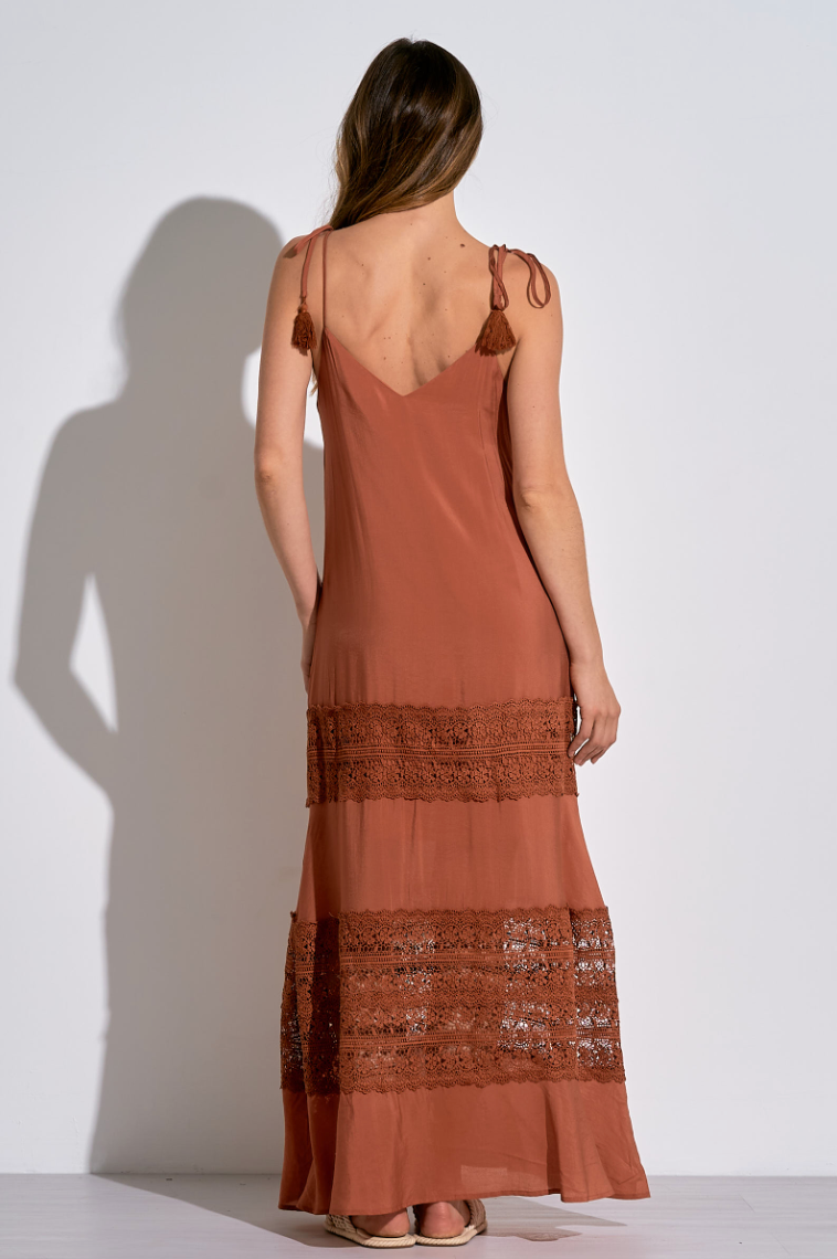 Terracotta Lace Detail Maxi Dress