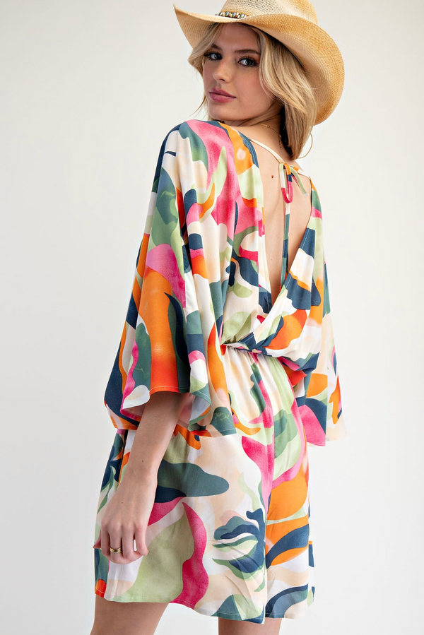 Kimono Sleeve Printed Romper