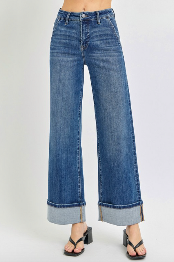 Tummy Control Cuffed Wide Leg Jeans