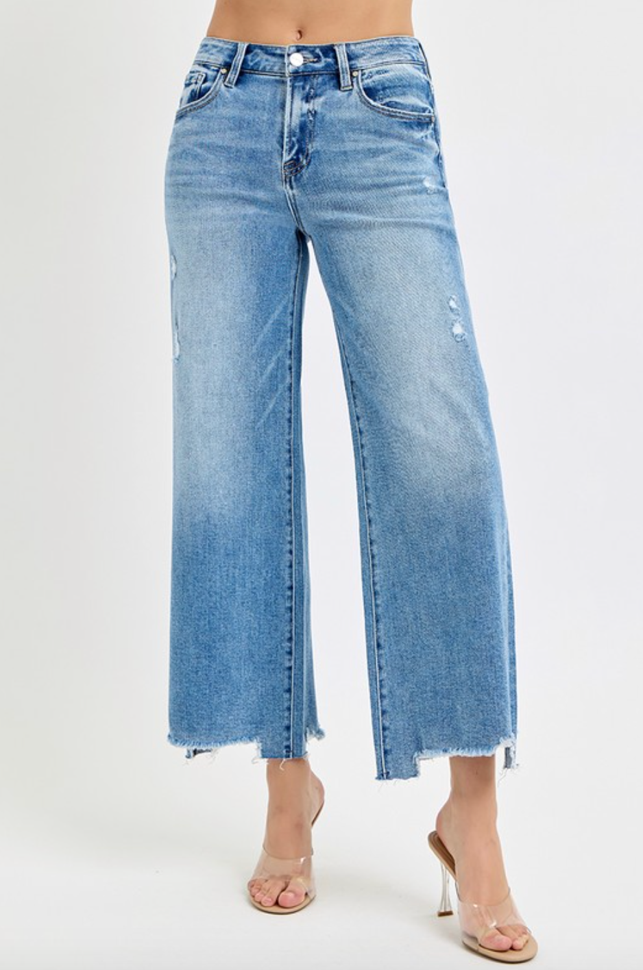 Rise Crop Step Hem Wide Leg Jeans RDP5878 Medium wash – Style