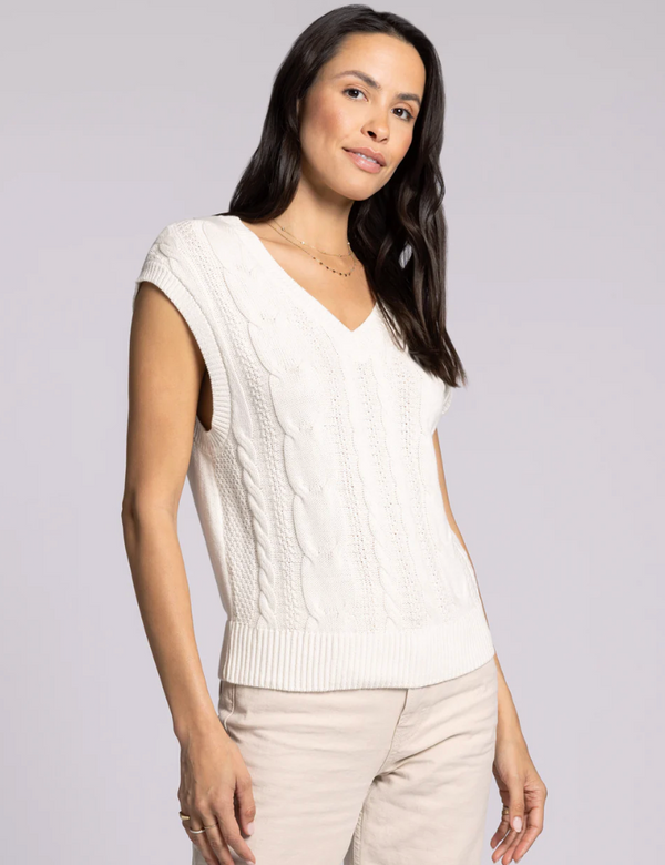 Harriet Cable Knit Sweater Vest-Ivory