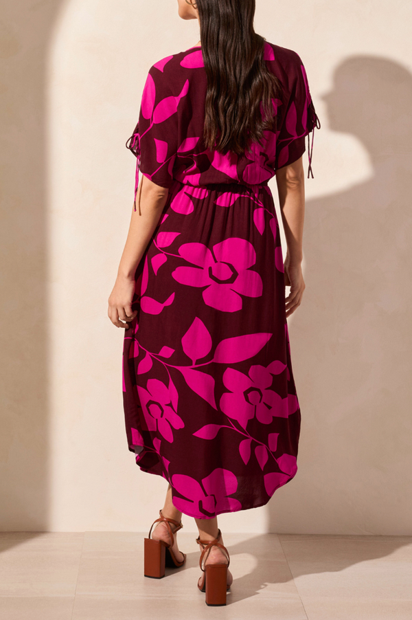 Large Floral Print Midi Dress - Maroon
