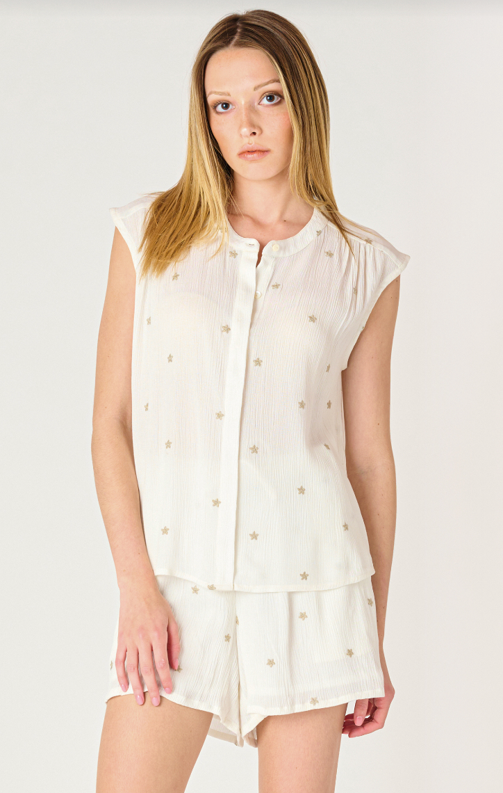 Embroidered Sleeveless Buttondown