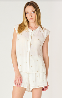 Embroidered Sleeveless Buttondown
