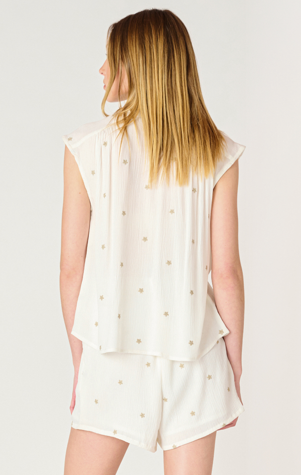 Embroidered Sleeveless Buttondown