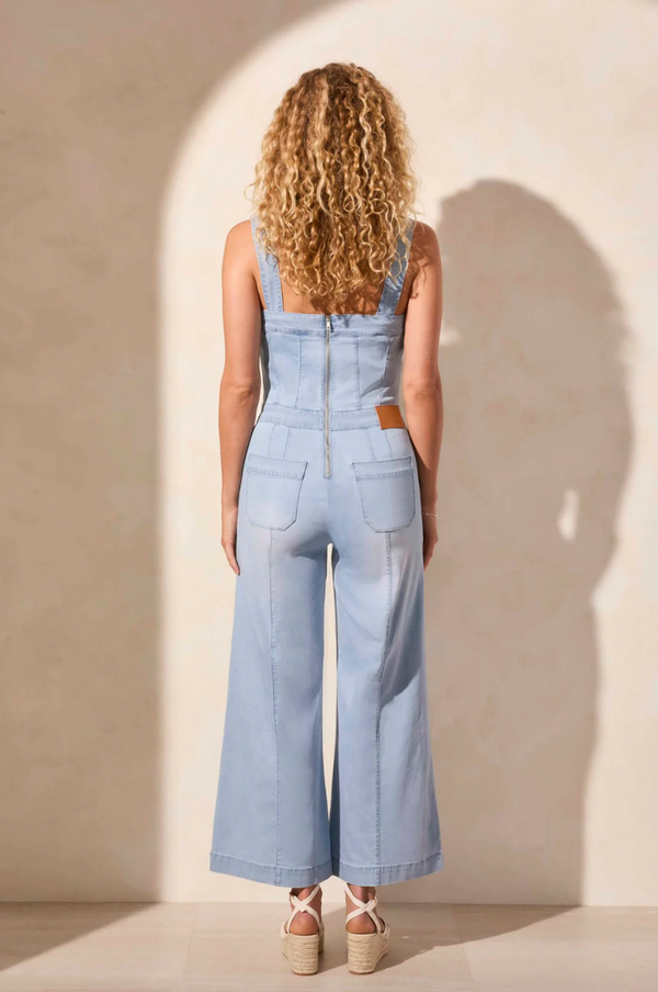 Tribal Denim Jumpsuit with Adjustable Straps