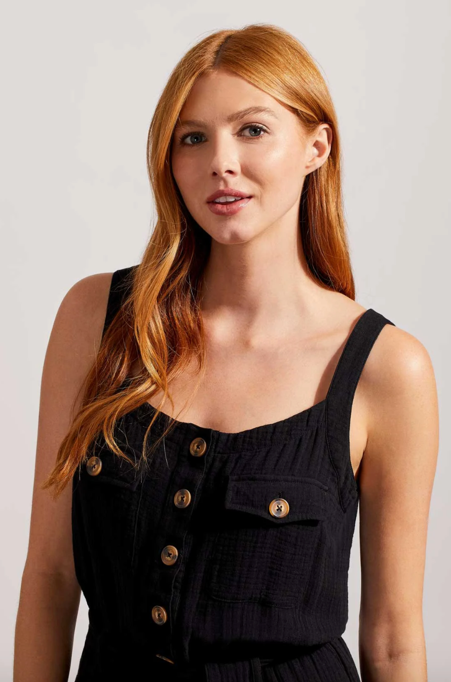 Tribal Button Front Gauze Jumpsuit