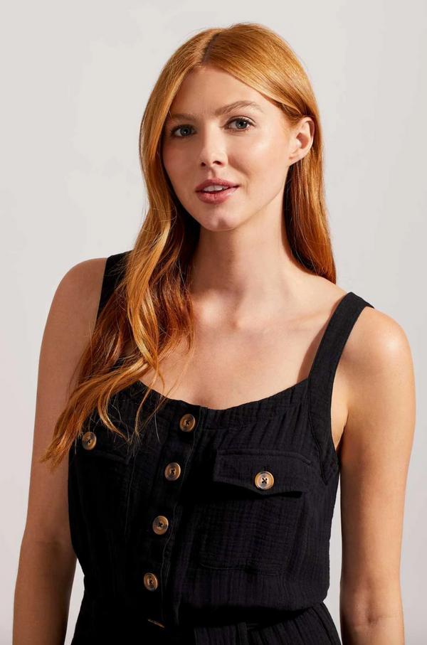 Tribal Button Front Gauze Jumpsuit