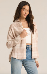 Zsup Plaid Button Up-Tan