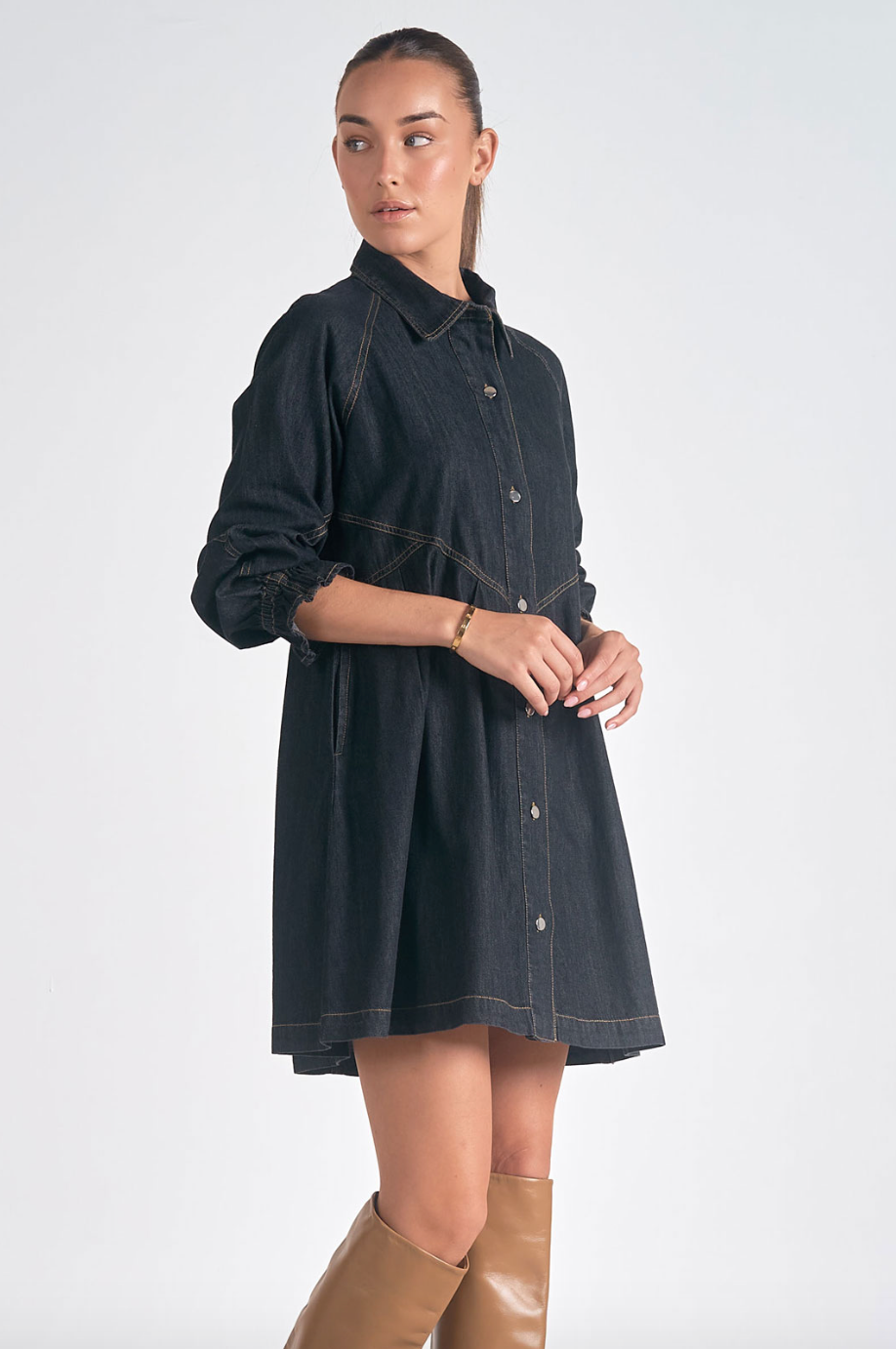 Elan Long Sleeve Button Down Babydoll Dress - DS50035 Style Niche Boutique Elan Long Sleeve Button Down Babydoll Dress - DS50035 Style Niche Boutique