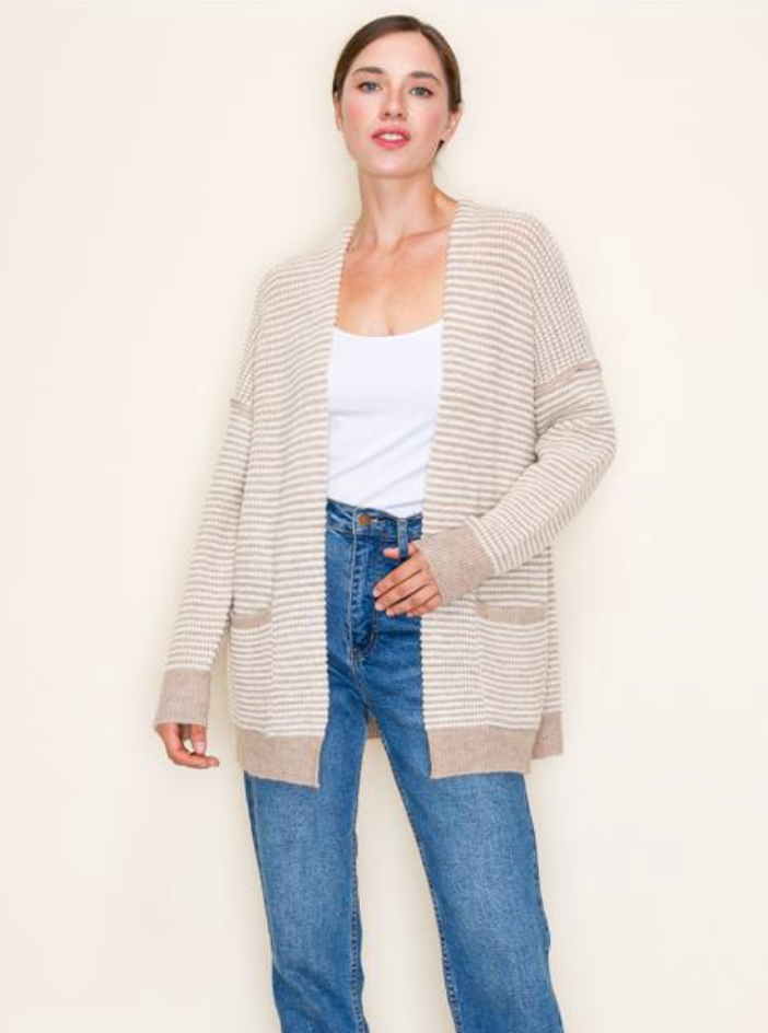 STC Tonal stripe Cardi-Stone