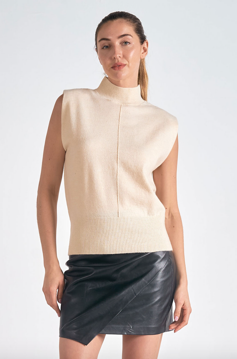 ELN Slvless Mock Neck Sweater