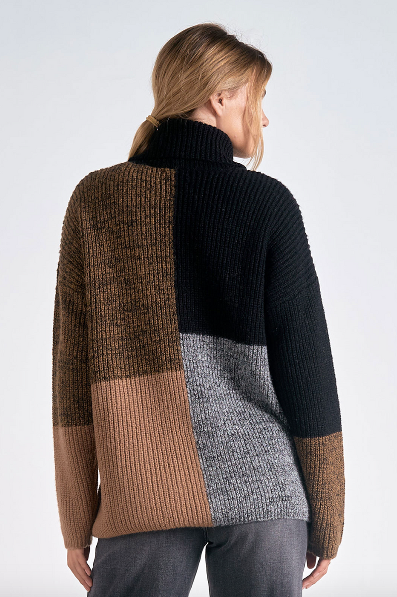 ELN Colorblock Turtleneck Sweater