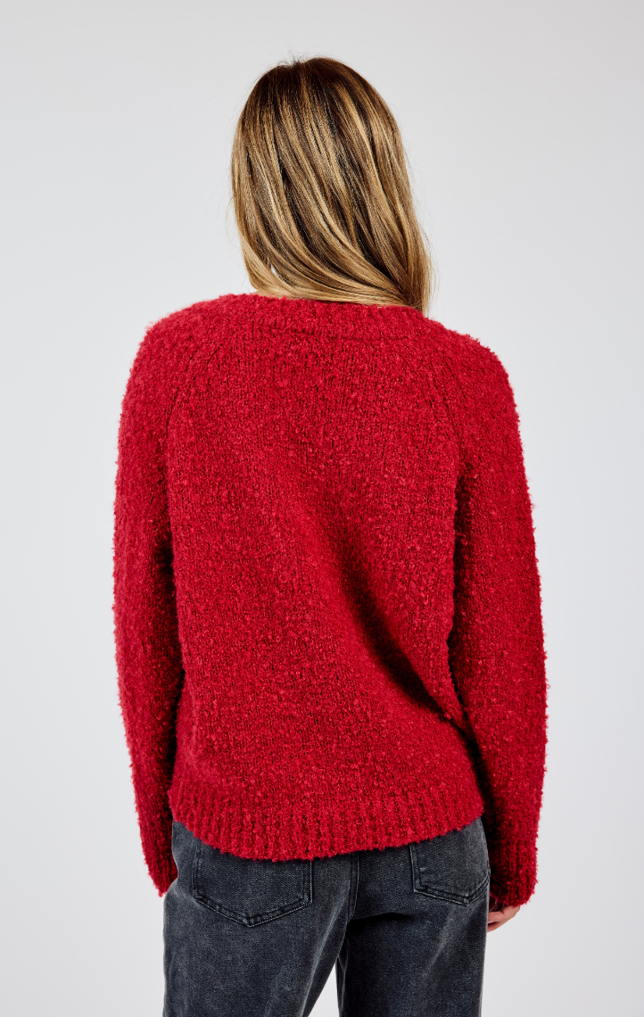 S&S Boucle Vneck Sweater-Red