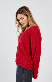 S&S Boucle Vneck Sweater-Red