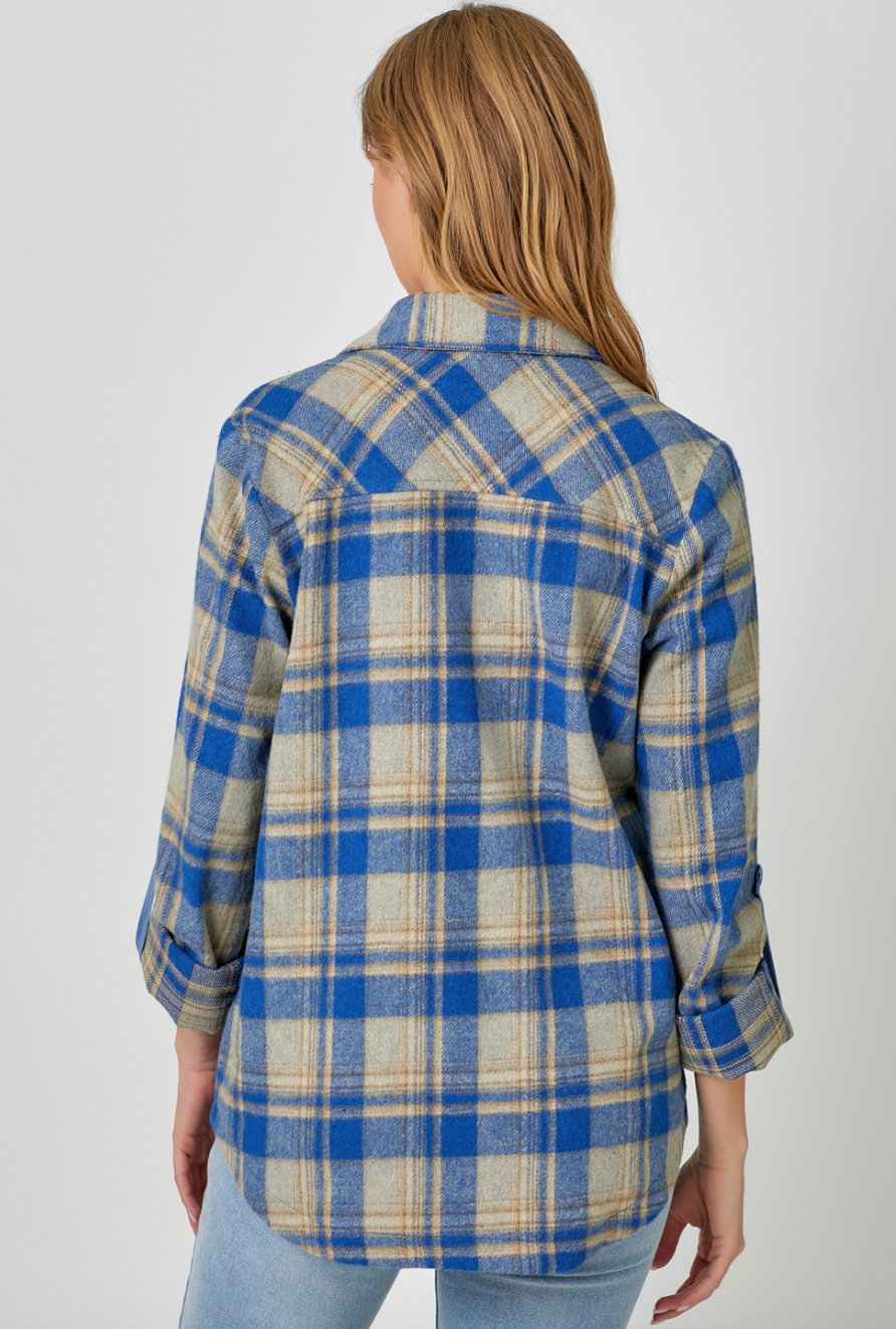 Myst Plaid Shacket-Blue