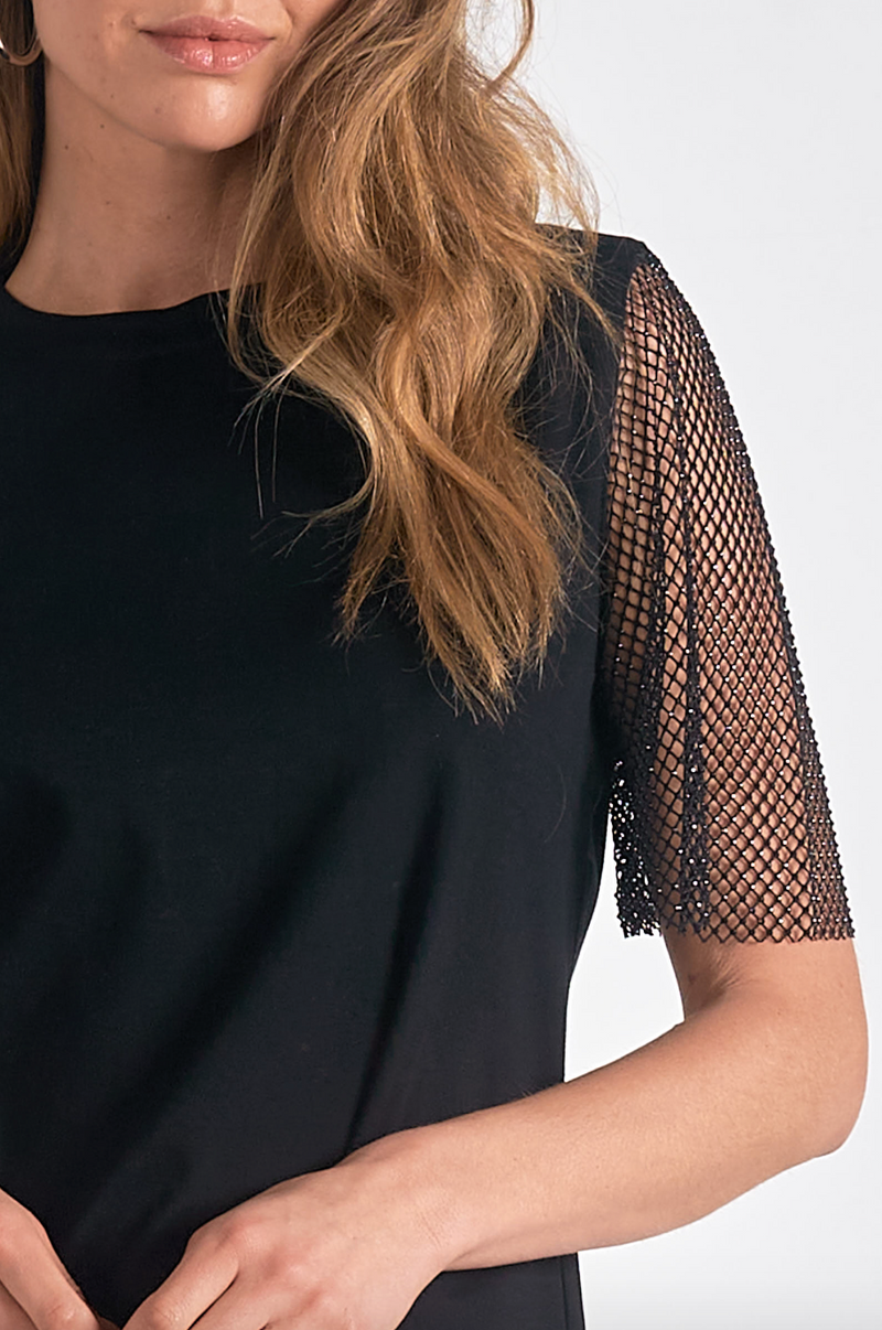 ELN Mesh Sleeve Tee-Black