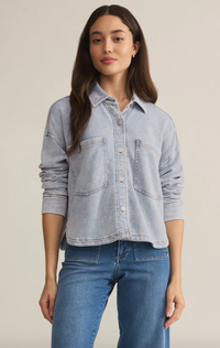 Zsup Crop Knit Denim Shirt