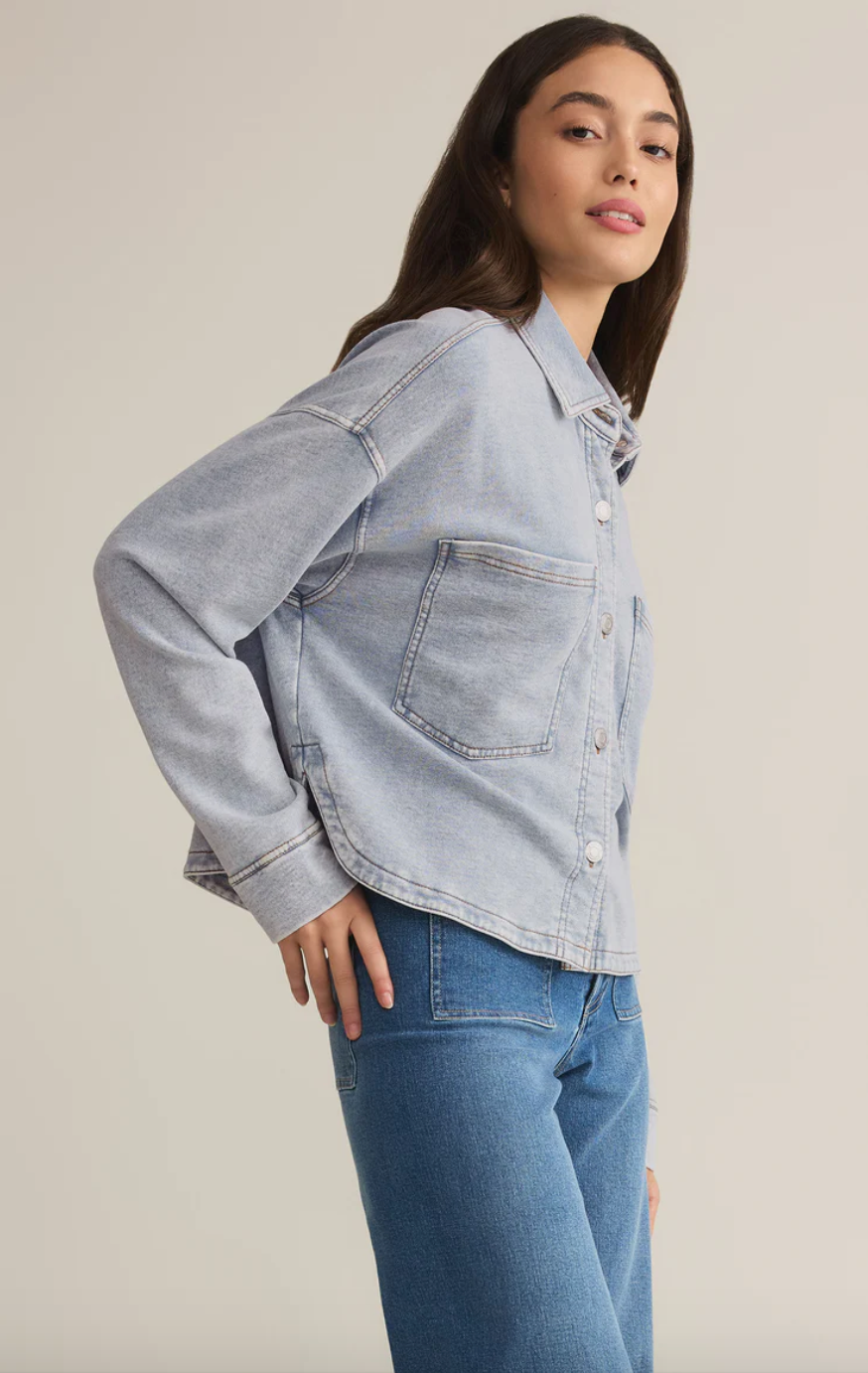 Zsup Crop Knit Denim Shirt