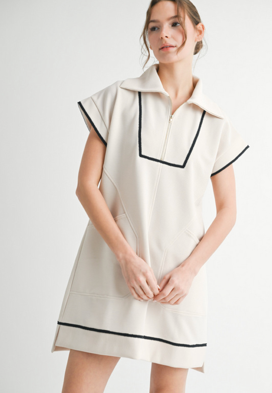 white dress with black piping Textured w/Piping-Ivory/Black S41443 – Style Niche Boutique wholesale:nuorder Plus Size Casual Maxi length front zipper Size:4X/28W-30W