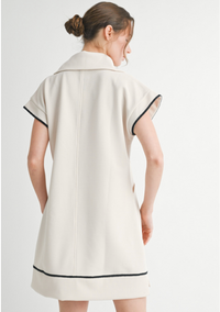 Textured Dress w/Piping-Ivory/Black