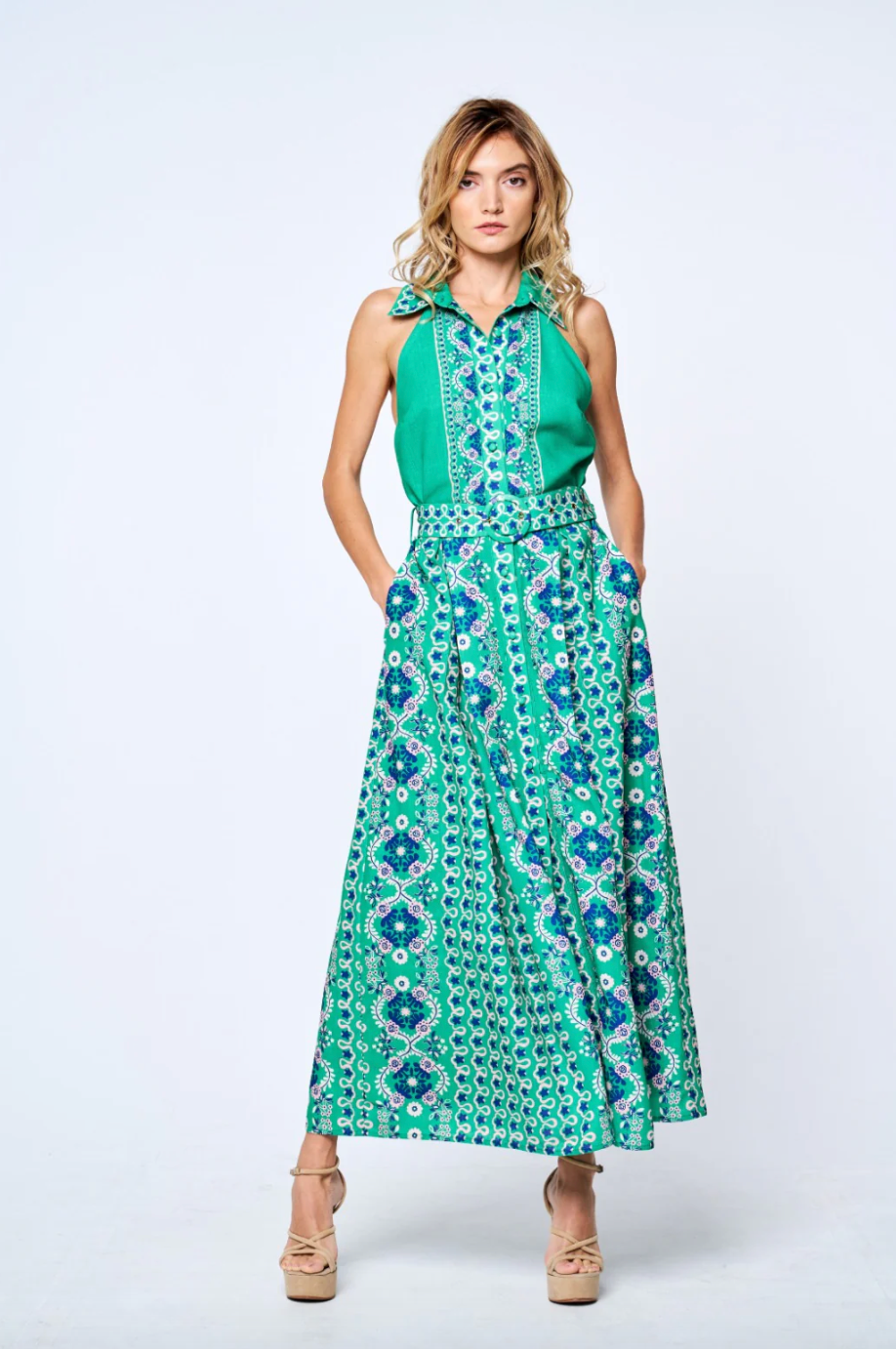 Ciebon Collared Halter Maxi Dress-Green Style Niche Boutique Ciebon Collared Halter Maxi Dress-Green Style Niche Boutique