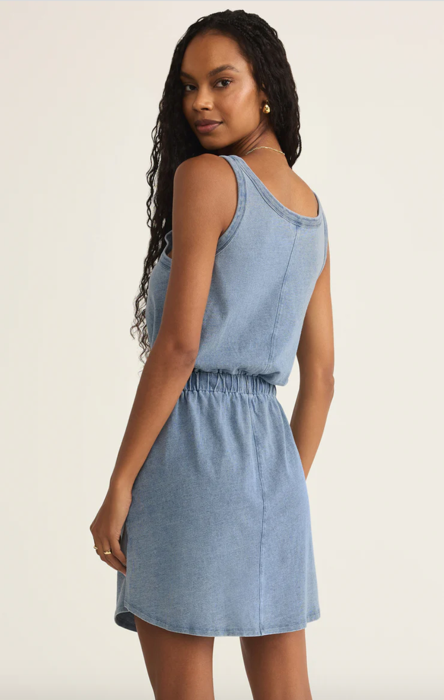 keegan jersey denim mini dress Z Supply Keegan Jersey Denim Mini Dress In Light Cotton