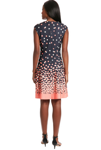T-Length Dress-Black/Coral