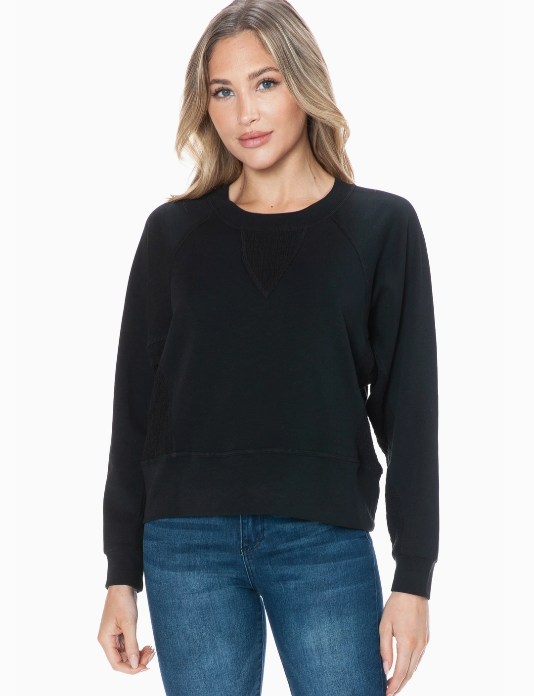 Mixed Media Scuba Top-Black