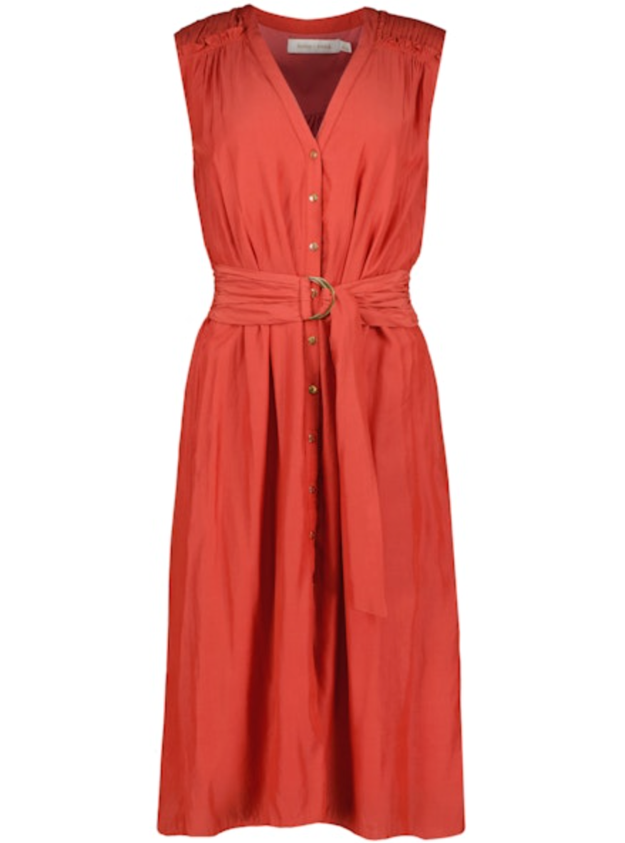 Satin Belted Dress-Hibiscus