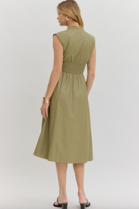Faux Leather Zip front Dress-Sage