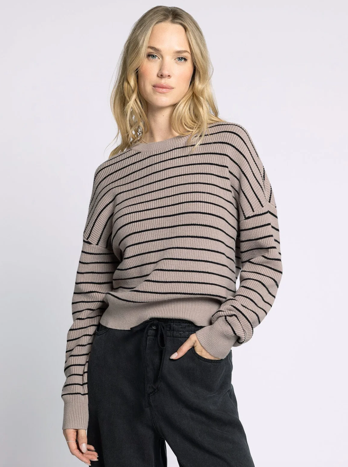 Ely Striped Sweater-Taupe
