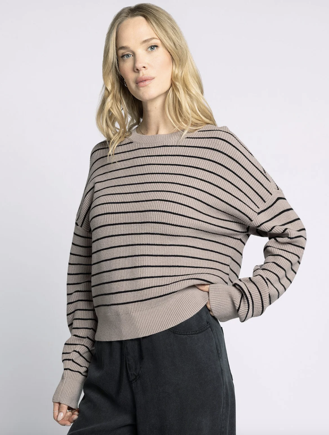 Ely Striped Sweater-Taupe