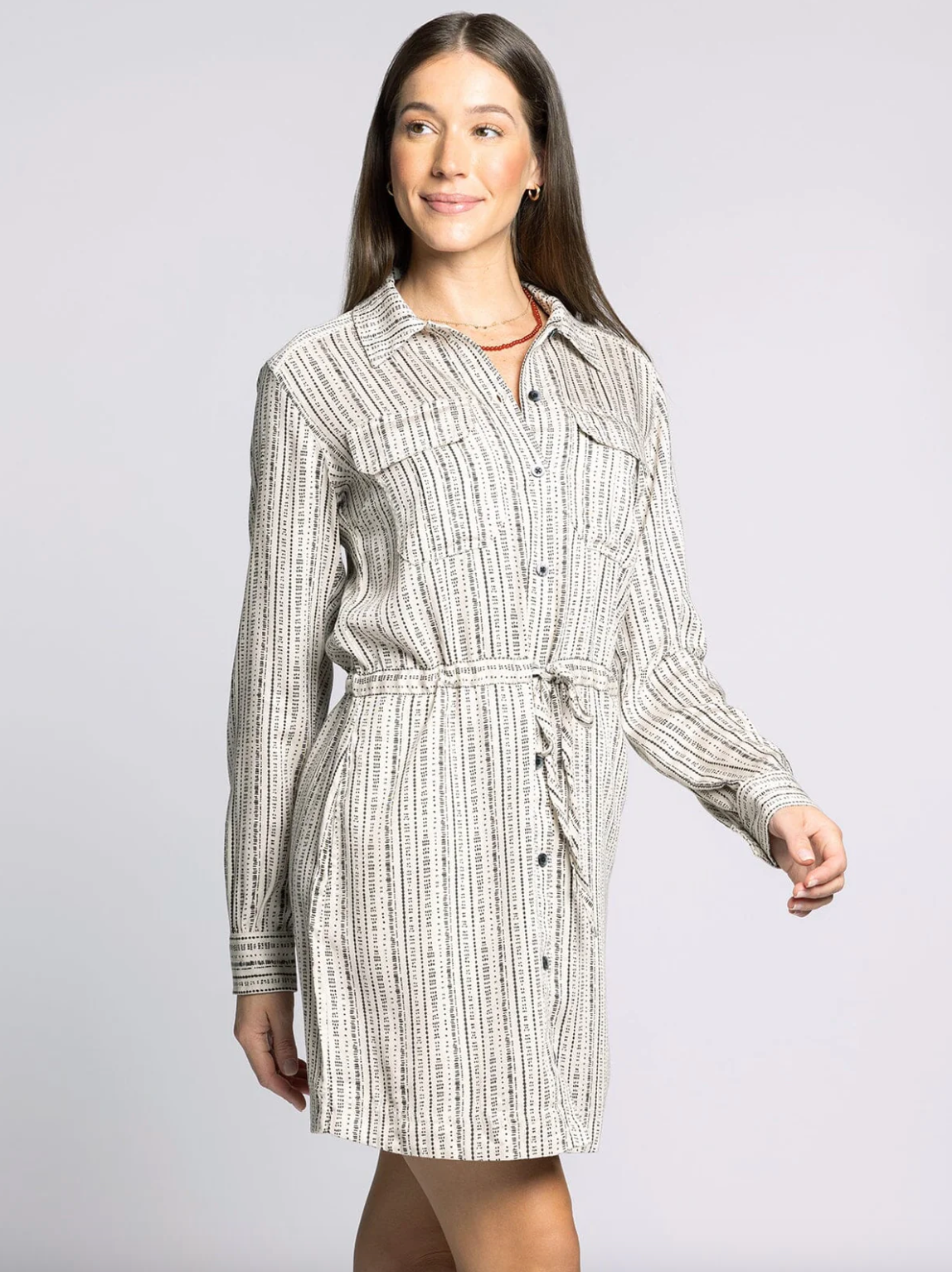 Edna Drawstring Waist Dress-Black/Off White