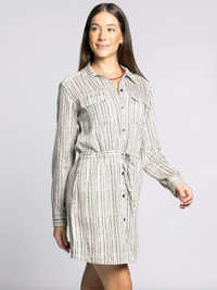 Edna Drawstring Waist Dress-Black/Off White