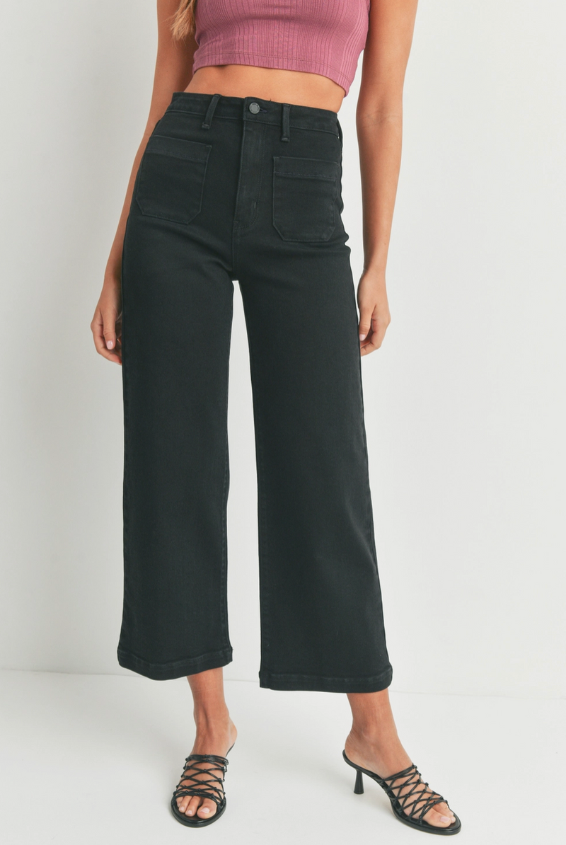 Patch Pocket Wide Leg Denim-Black