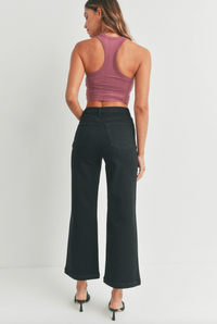 Patch Pocket Wide Leg Denim-Black