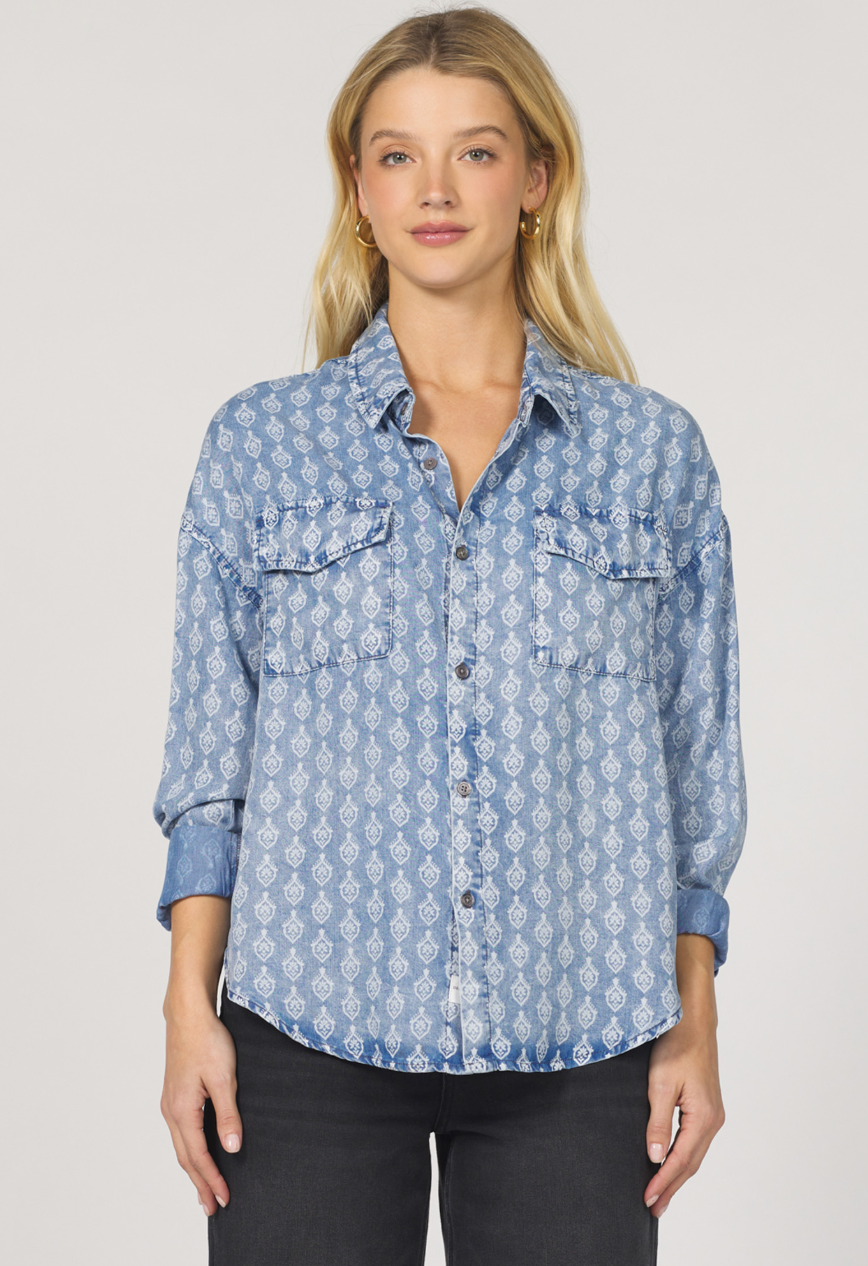 Medallion Print Denim Top