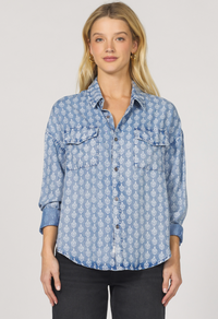 Medallion Print Denim Top