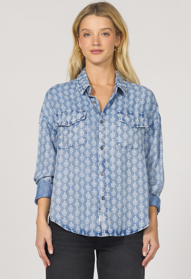 Medallion Print Denim Top