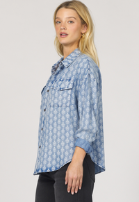 Medallion Print Denim Top