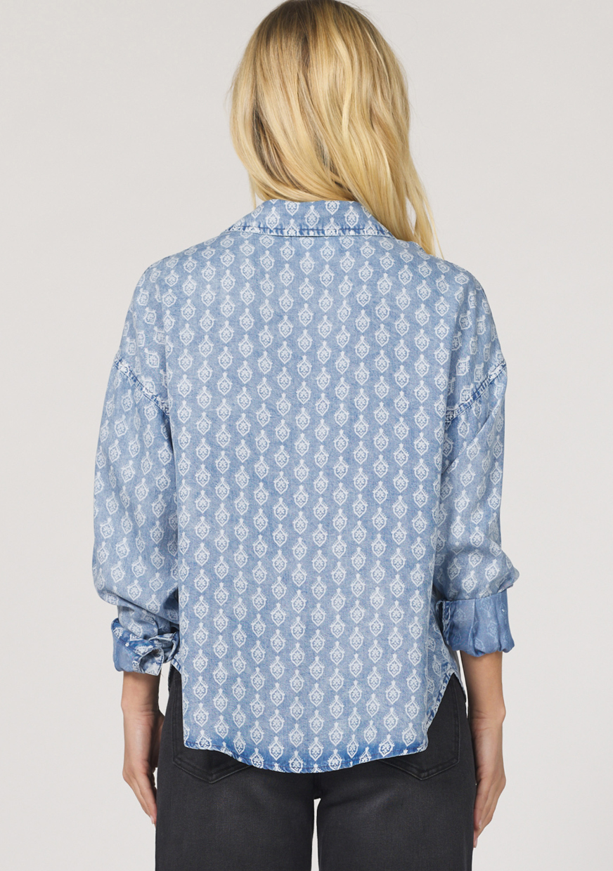 Medallion Print Denim Top