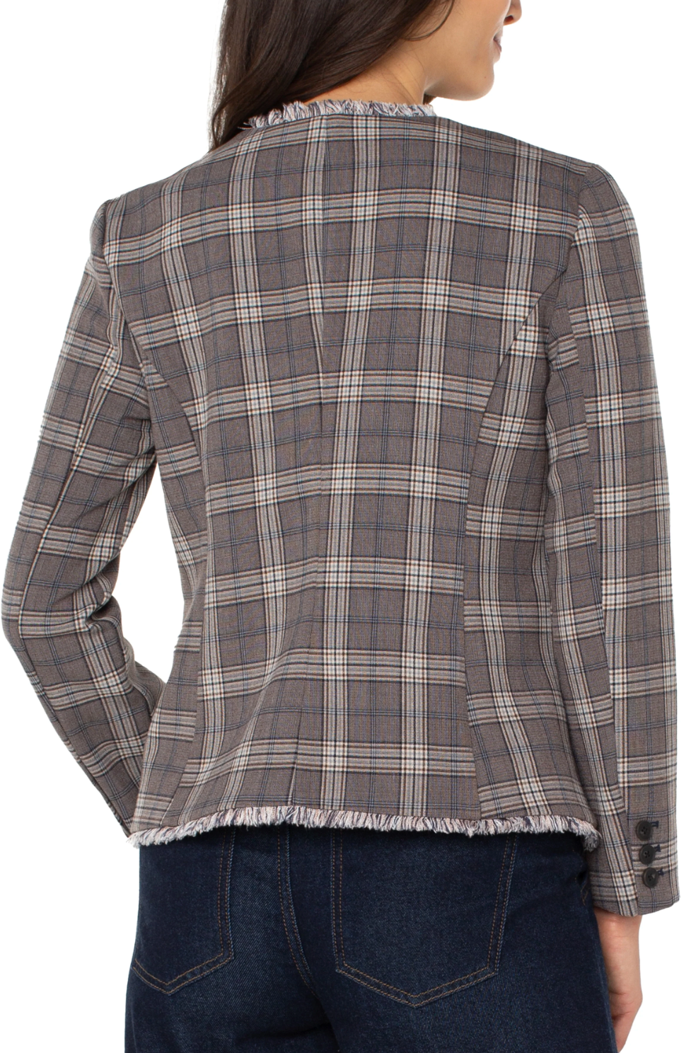 Liverpool Collarless Plaid Blazer W/ Fray