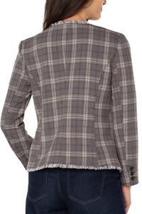 Liverpool Collarless Plaid Blazer W/ Fray