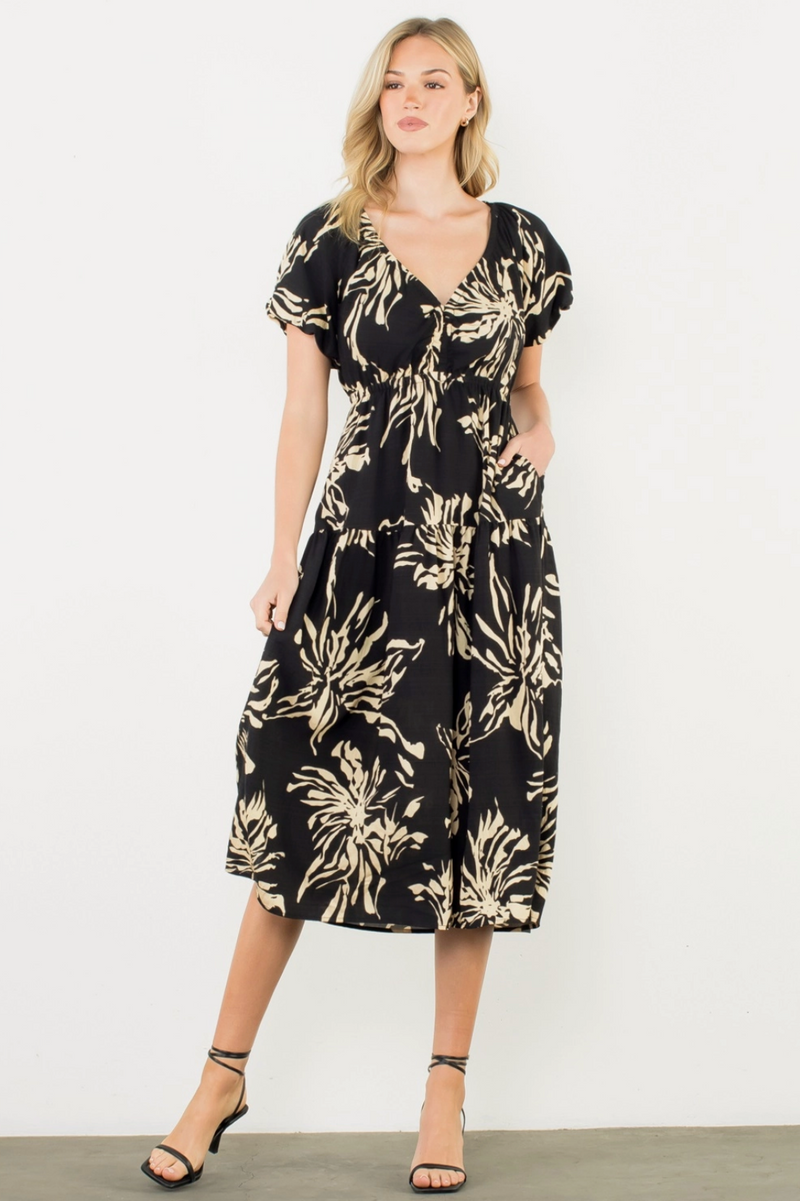 Floral Print Maxi Dress-Black