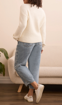 Tribal Drop Shoulder V-Neck Sweater Cream