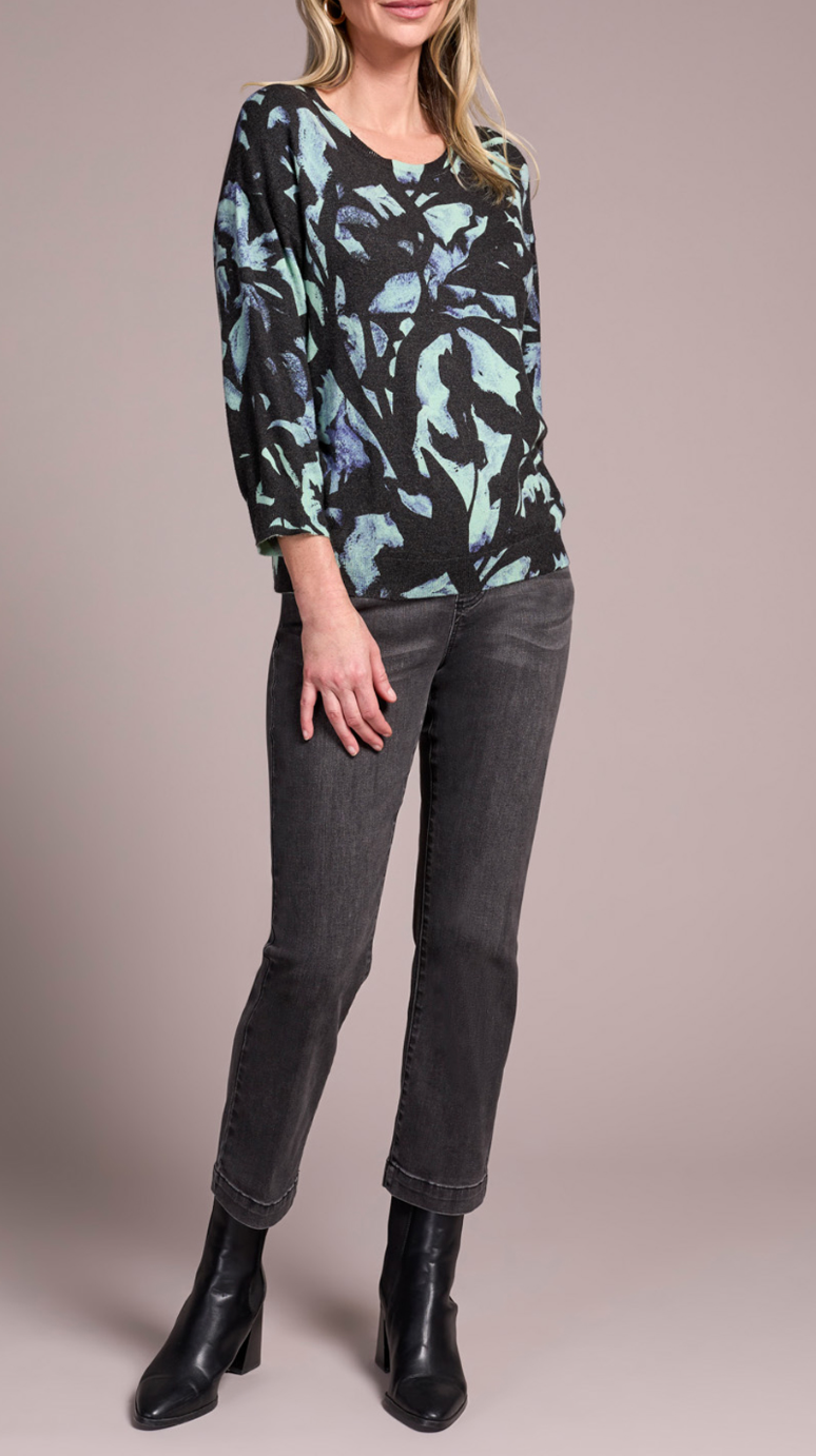 Tribal Soft Yarn Three Qtr Sleeve Crew Neck Sweater
