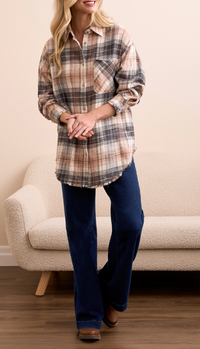 Tribal Plaid Shirt w/Fringe Hem