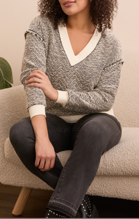 Tribal V-Neck Top w/Combo Rib Detail