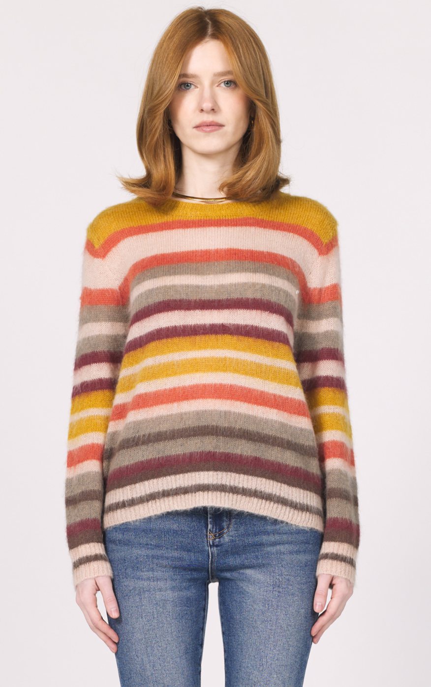 Multi Color Stripe Crew Neck Sweater